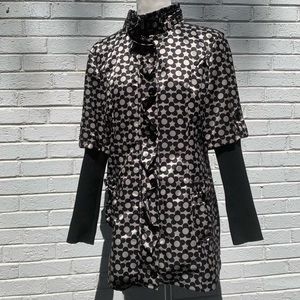 Black and White Zip up Flower Print Jacket